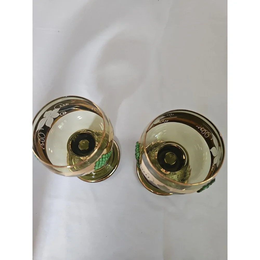 vintage german roemer Wiesbaden beehive gold green barware grapevine pattern